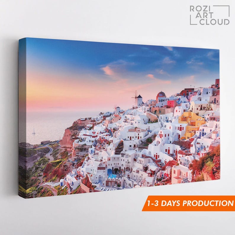 Santorini wall art, landscape architecture art prints, greece modern wall art for living room, contemporary canvas, luxury prints
