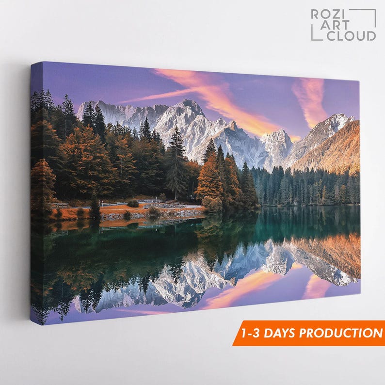 Mountain autumn wall art, italy nature art prints, modern contemporary living room decor, bedroom framed art, lake house decor