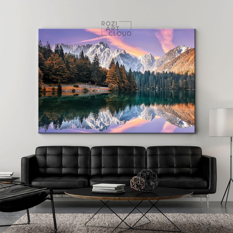 Mountain autumn wall art, italy nature art prints, modern contemporary living room decor, bedroom framed art, lake house decor