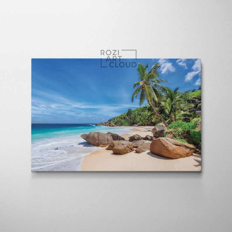 Tropical beach wall art, palm tree art prints, summer vacation canvas, modern artwork prints, large wall art for living room