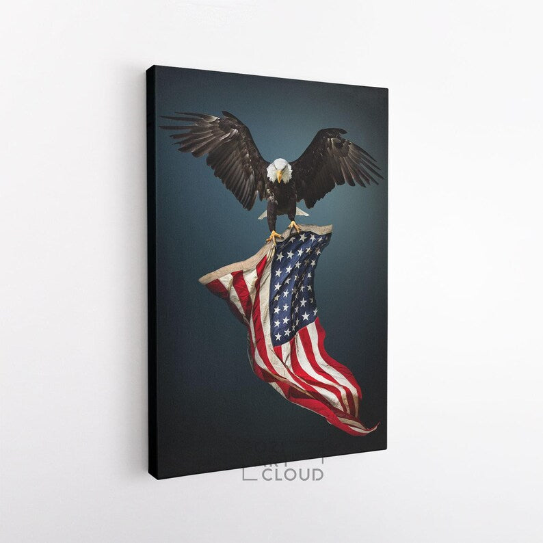 American eagle wall art, usa flag art prints, modern wall art for living room, home office wall decoration, animal poster prints