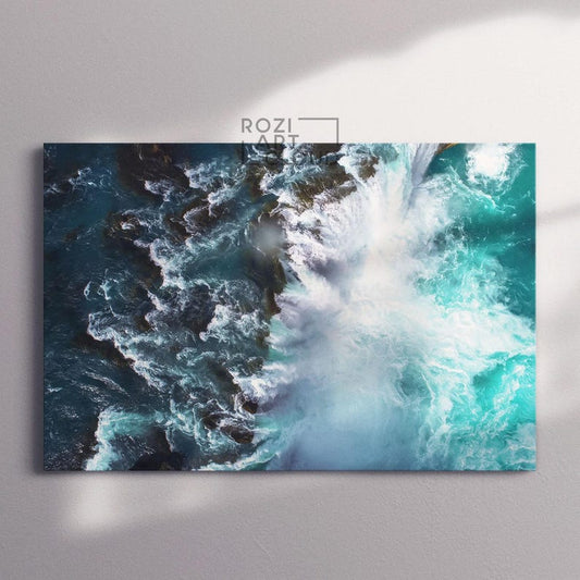 Ocean framed wall art, nature canvas print, colorful room decor, abstract wall art