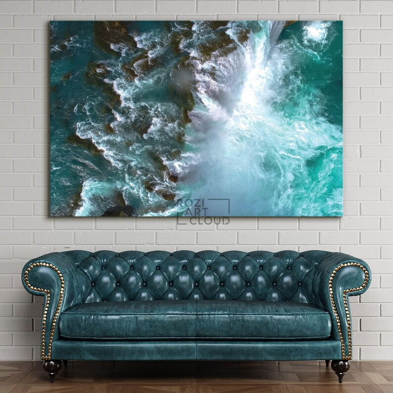Ocean framed wall art, nature canvas print, colorful room decor, abstract wall art