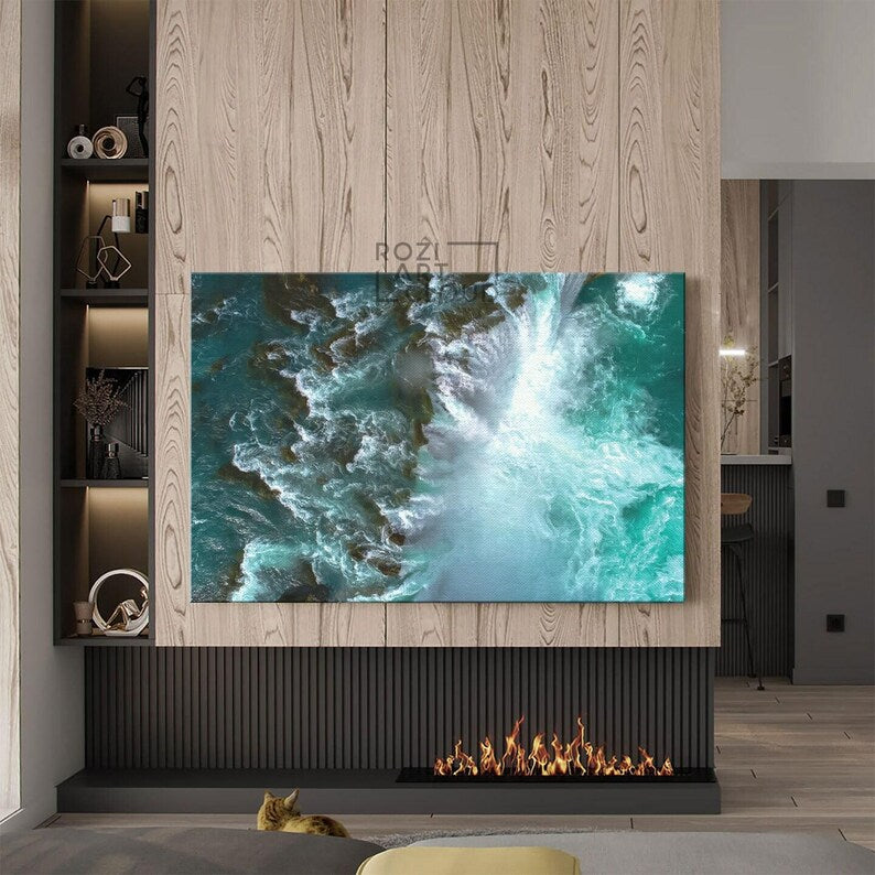 Ocean framed wall art, nature canvas print, colorful room decor, abstract wall art