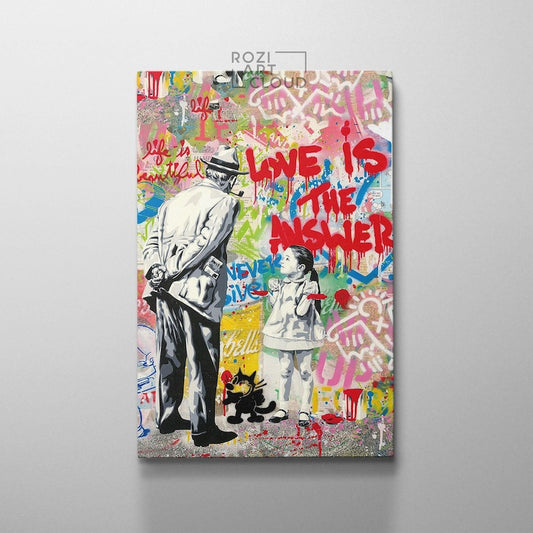 Graffiti street art poster print, graffiti wall art, pop art decor, love is the answer quote art, street art print, trendy room canvas