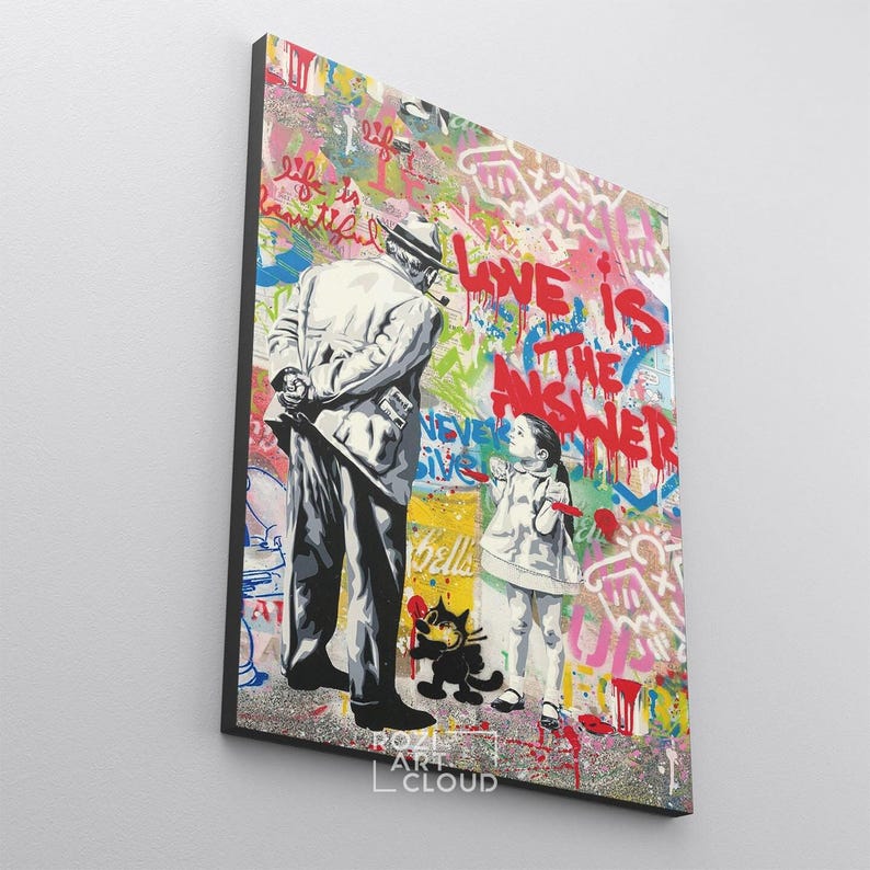 Graffiti street art poster print, graffiti wall art, pop art decor, love is the answer quote art, street art print, trendy room canvas