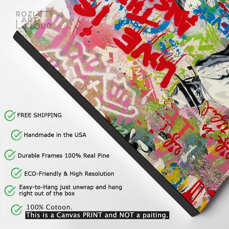 Graffiti street art poster print, graffiti wall art, pop art decor, love is the answer quote art, street art print, trendy room canvas