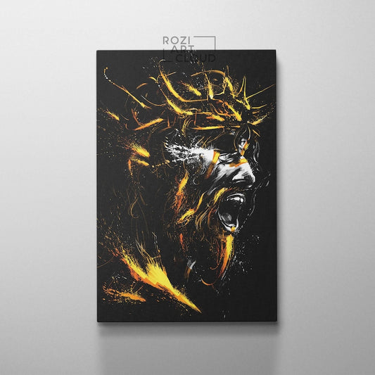 Jesus portrait illustration, christian wall art, man cave decor, black and gold poster prints, modern wall art for living room