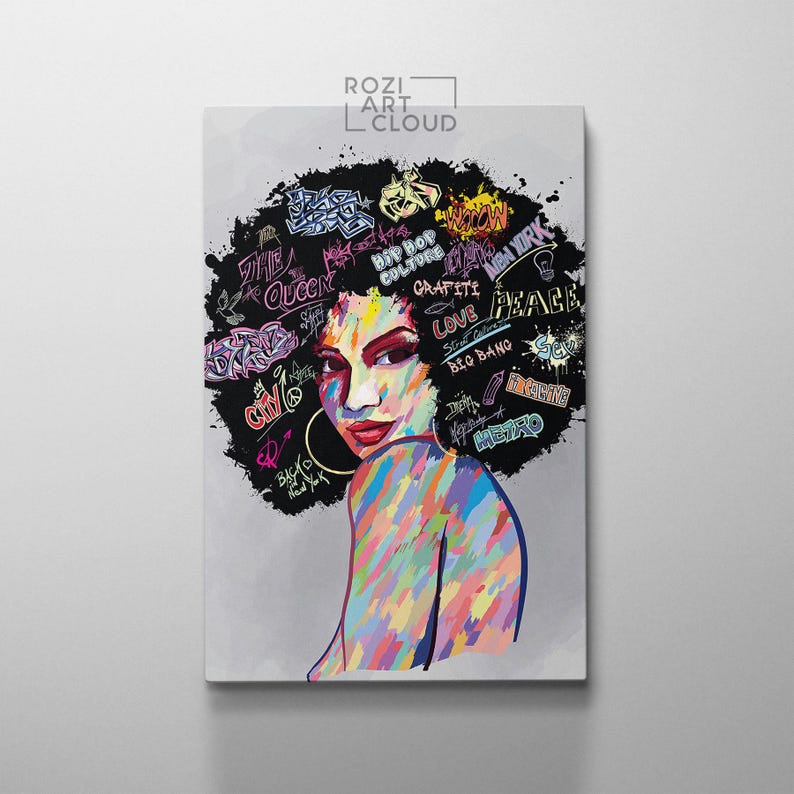Afro american portrait, abstract wall art, vector illustration canvas, digital art print, living room design, woman poster prints