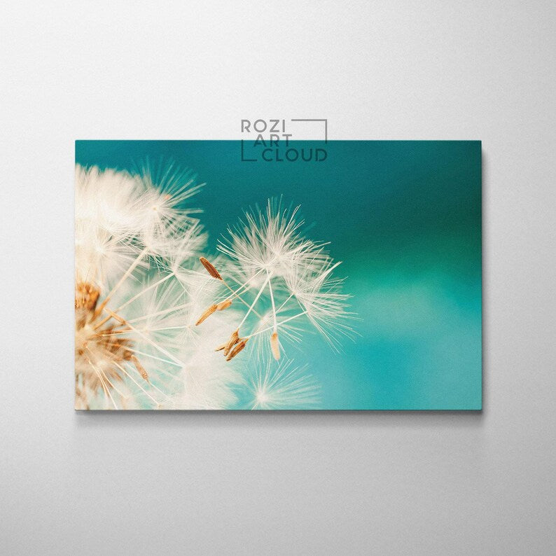 Dandelion art canvas, white flowers decor, botanical wall art, nature wall decor, teen room decorations