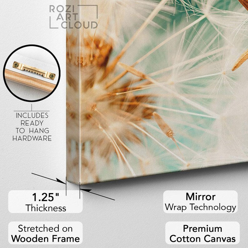 Dandelion art canvas, white flowers decor, botanical wall art, nature wall decor, teen room decorations