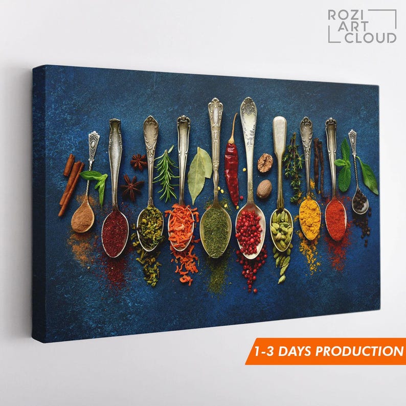 Herbs spices wall art, kitchen canvas print, food art poster, moms gift, gift for chefs, man cave decor
