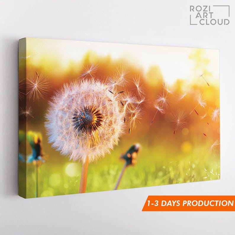 Dandelion flower wall art, flower canvas print, nature wall decor, green landscape artwork