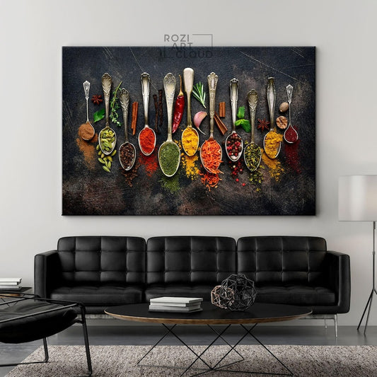 Kitchen wall decor art, colorful spices wall art, food art print, herbs wall decor, kitchen canvas art, gift for mom