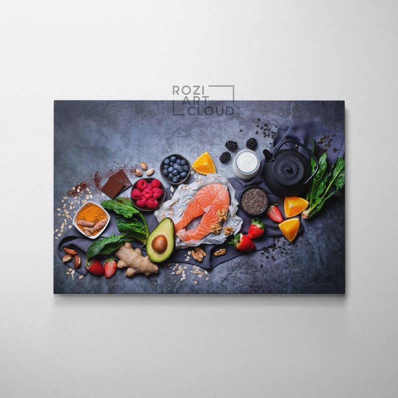 Food art print, vegetables fruit posters, kitchen canvas print, moms gift, gift for chefs, man cave decor