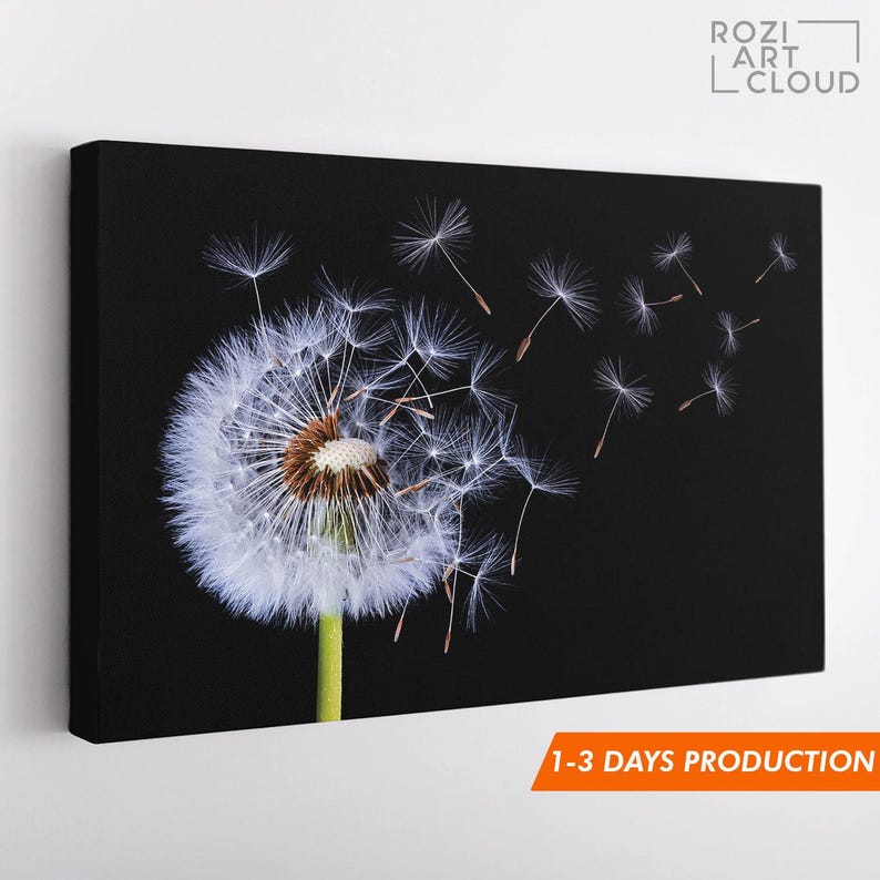 Dandelion canvas print, flowers wall decor, botanical wall art, nature wall decor, teen room decorations