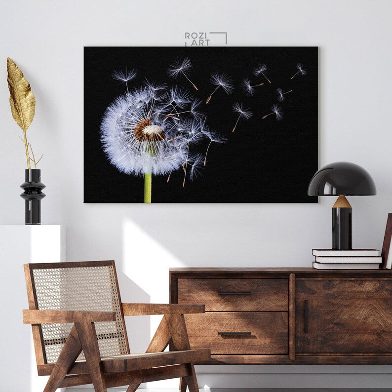 Dandelion canvas print, flowers wall decor, botanical wall art, nature wall decor, teen room decorations