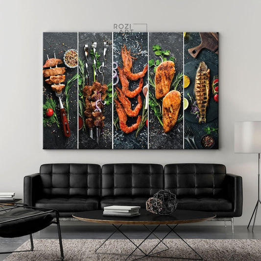 Kitchen wall art, Food art decor, seafoods poster canvas, cooking art printables, moms gift
