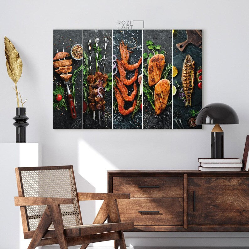 Kitchen wall art, Food art decor, seafoods poster canvas, cooking art printables, moms gift