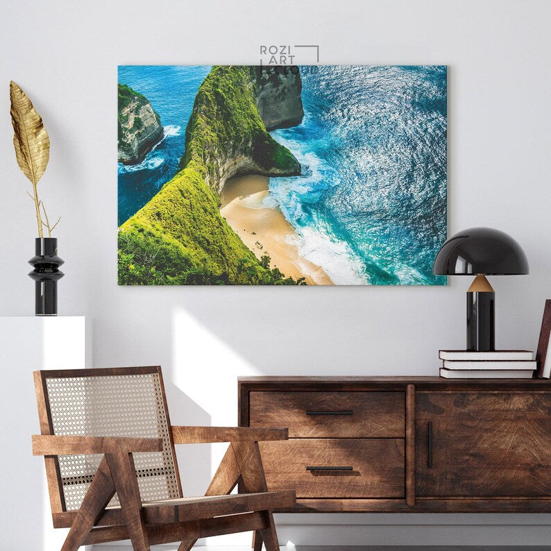 Bali wall art decor, framed tropical beach canvas, nature poster prints, island wall decor, artwork for living room, contemporary canvas