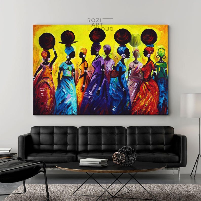 African art black woman art framed canvas print, home wall decor, extra large modern art, minimalist original trendy living room bathroom