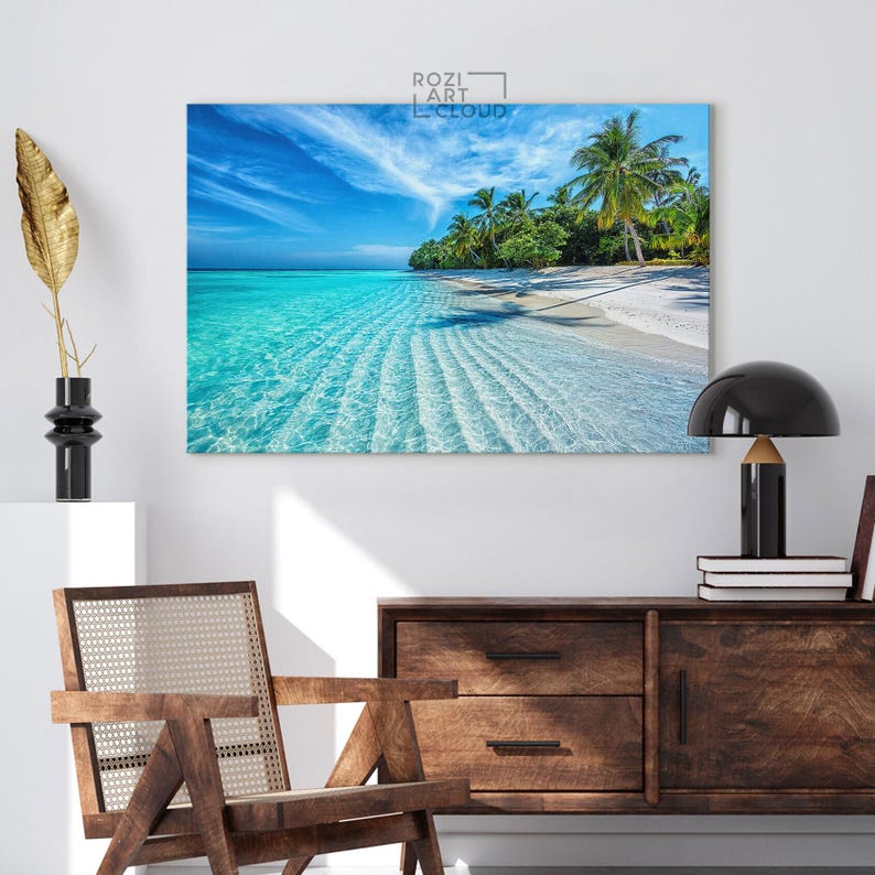 Tropical beach wall art, palm tree art prints, coastal decor, modern art prints, ocean art canvas, friend gifts