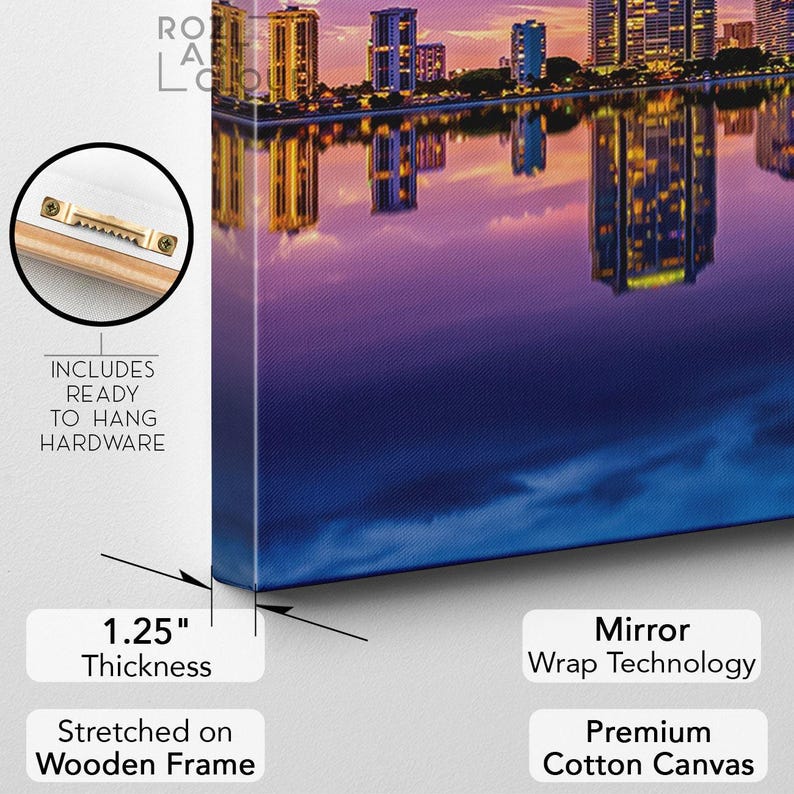Miami florida skyline wall art, travel poster decor, panoramic canvas print, sunset view art, miami canvas art, florida wall art