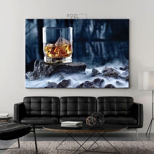 Man cave Whiskey glass wall decor poster prints, artwork for living room, kitchen interior decor, framed canvas prints, modern art