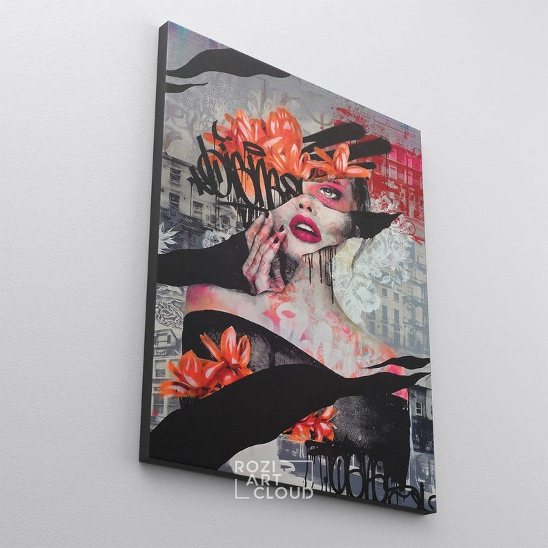Fashion graffiti wall art, woman portrait prints, female model poster, feminist art decor, gifts for her, bedroom wall hangings