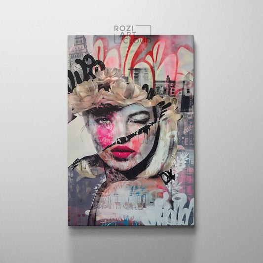 Woman pop art wall art print, mixed media art, feminist art poster, fashion model artwork, unique gifts, mid century modern art