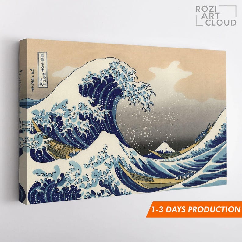 Hokusai art print, waves wall art, japanese canvas art, ocean wall decor, above bed decorations, seascape poster canvas, sunset art print