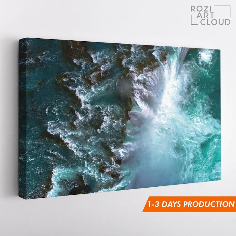 Turquoise ocean wave wall art prints, blue ocean canvas, modern artwork prints, framed extra large wall art for living room