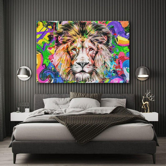 Lion abstract wall art, colorful canvas print, animal art print, large modern art, wall decor living room, best friend gifts