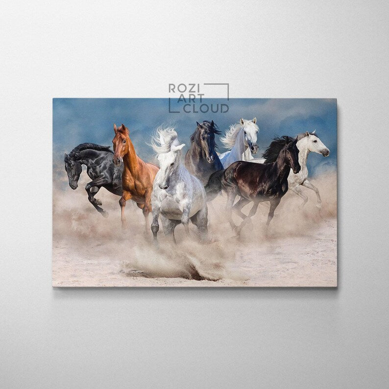 Horses canvas wall art decor, desert poster prints, animal canvas art, luxury bedroom interior decor, modern wall art for living room