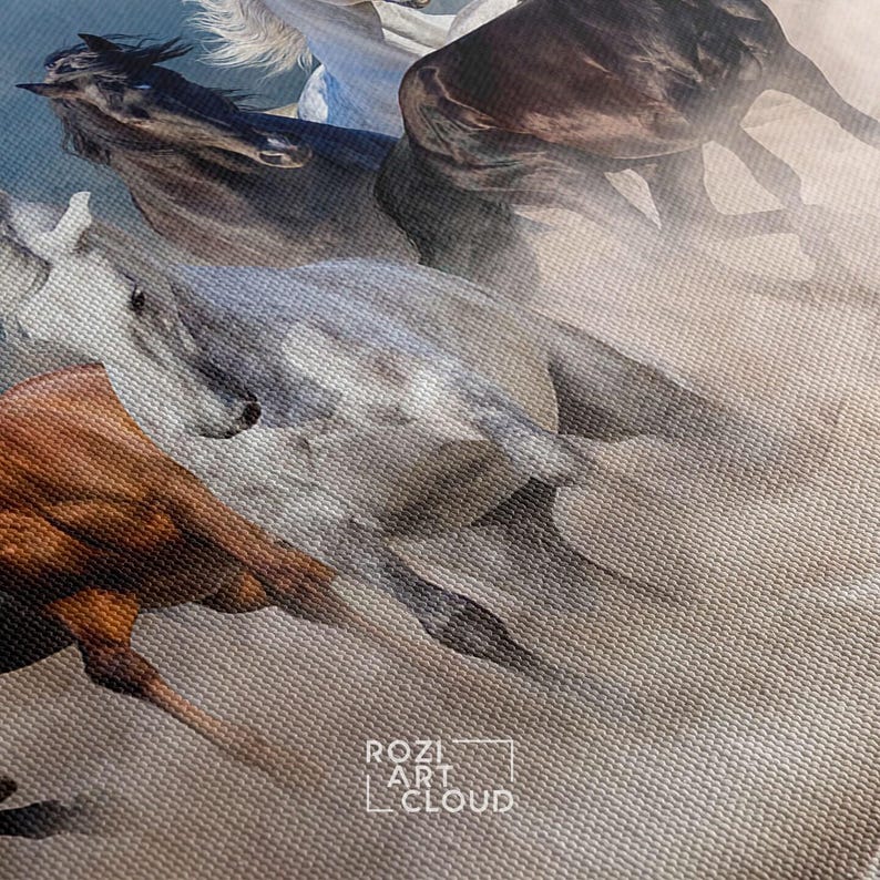 Horses canvas wall art decor, desert poster prints, animal canvas art, luxury bedroom interior decor, modern wall art for living room