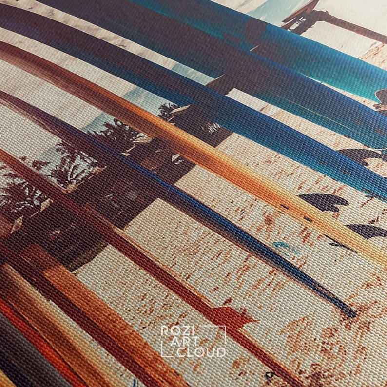 Beach wall art, surf art print, golden sun wall decor, summer modern artwork, landscape art canvas, large wall art for living room