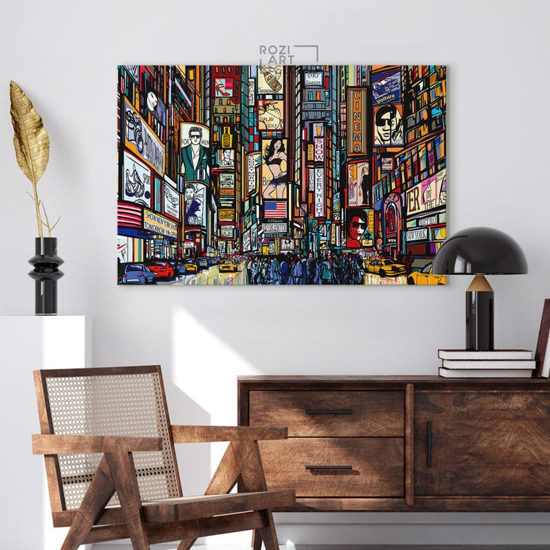 New york city prints for living room, vector illustration decor art, large architecture poster, oversized wall art