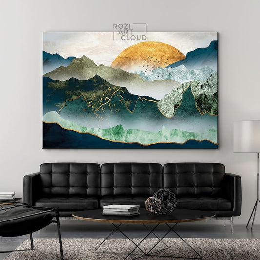 Mountain canvas wall art, sunset curve art prints, contemporary house interior decor, large modern art, best friend gifts