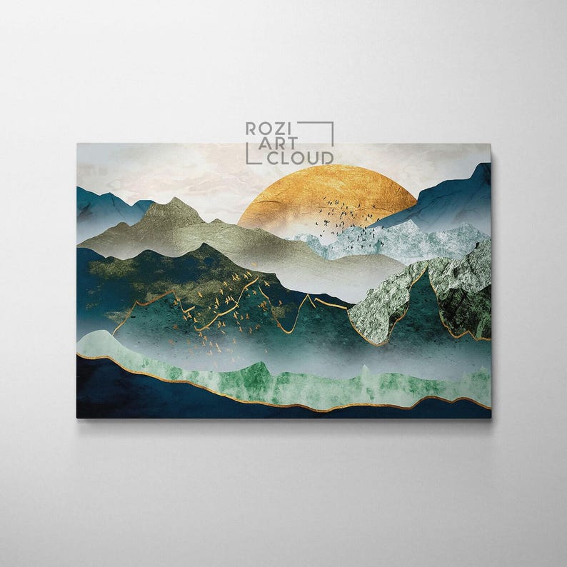 Mountain canvas wall art, sunset curve art prints, contemporary house interior decor, large modern art, best friend gifts