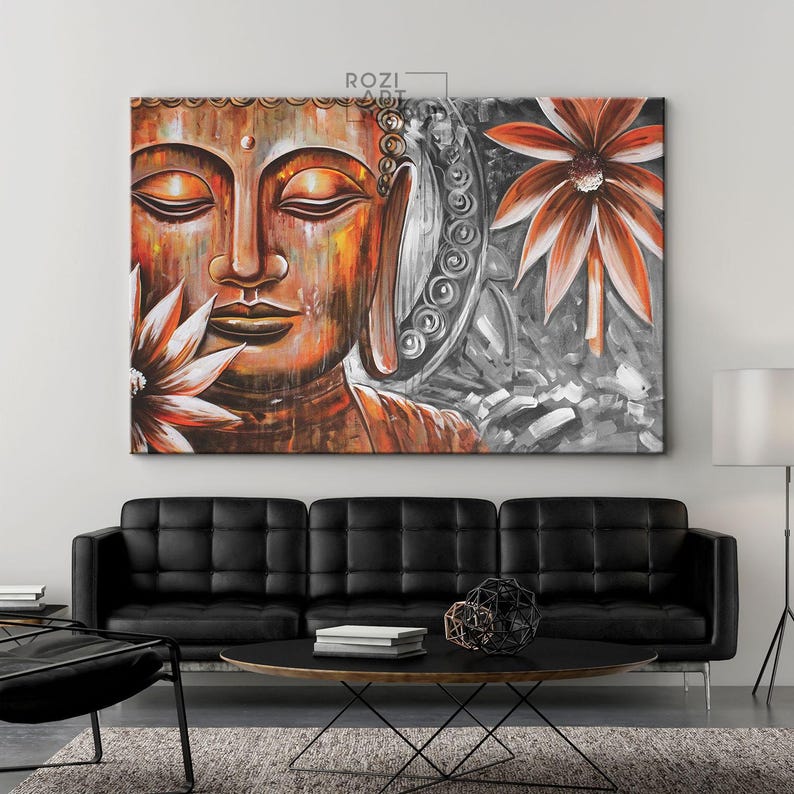 Buddha statue wall art, zen wall decor, spirtual poster, contemporary art prints, modern wall art decor, painting on canvas
