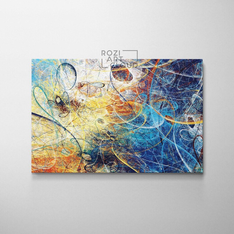 Graphic design wall art, colorful abstract canvas print, futuristic art print, large modern art, wall decor living room