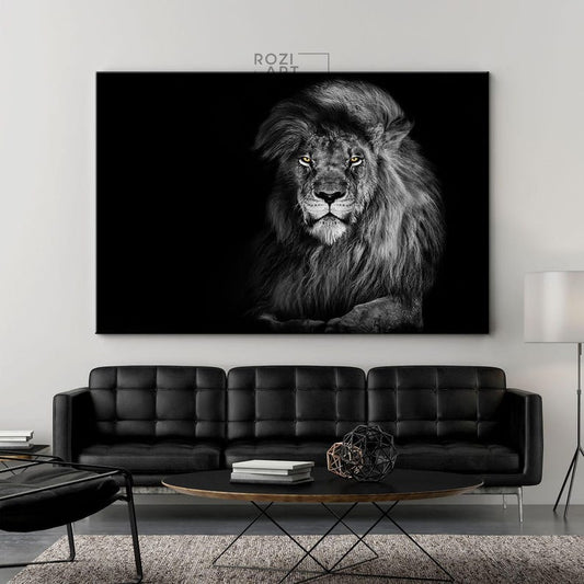 Lion wall art, black canvas print, elegant room decor, animal art print, modern wall art for living room, best friend gifts