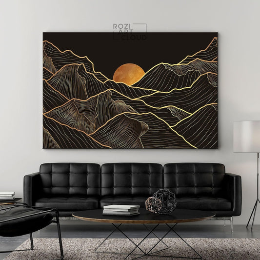 Mountain canvas wall art, sunset curve art prints, large modern art, contemporary house interior decor, best friend gifts