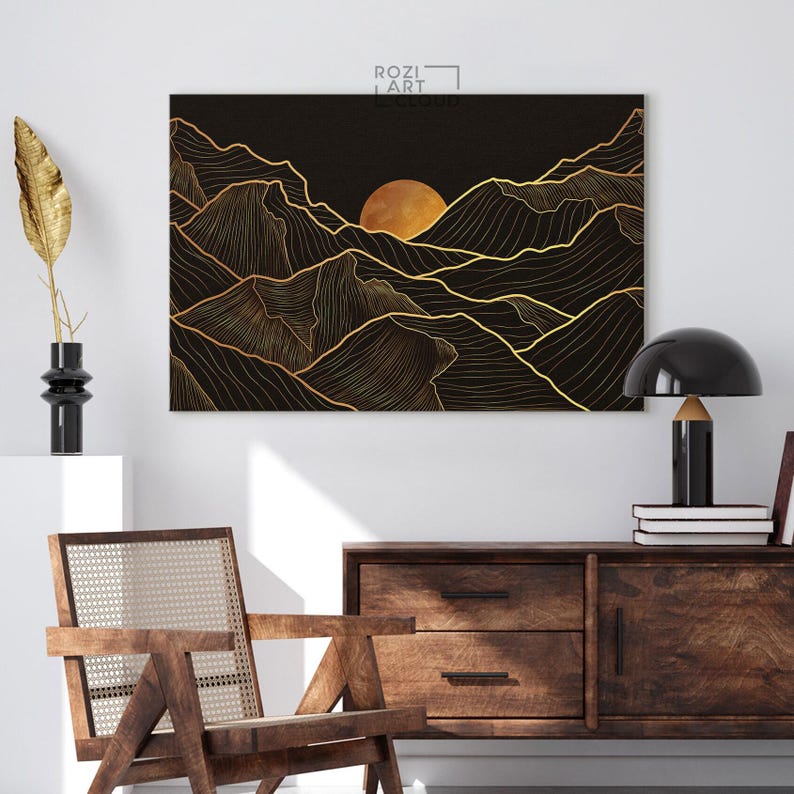 Mountain canvas wall art, sunset curve art prints, large modern art, contemporary house interior decor, best friend gifts