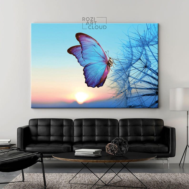 Butterfly wall art, sunset canvas print, nature poster decor, insect decor printable