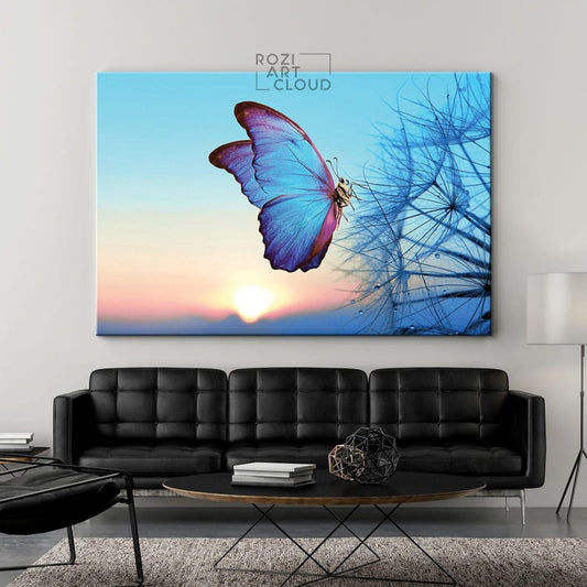 Butterfly wall art, sunset canvas print, nature poster decor, insect decor printable
