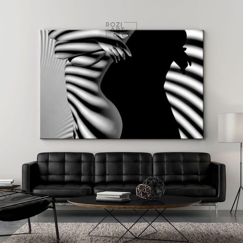 Nude woman poster print, erotic wall art, black and white wall decor, sexy canvas art, modern contemporary art prints