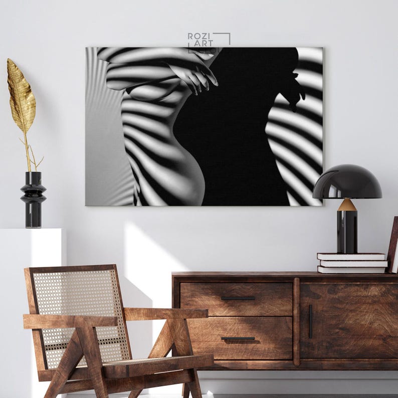 Nude woman poster print, erotic wall art, black and white wall decor, sexy canvas art, modern contemporary art prints