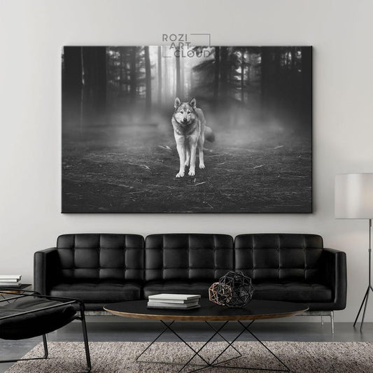 Wolf art prints, animal wall art, black and white canvas, full moon poster prints, modern wall decor for living room, home gifts