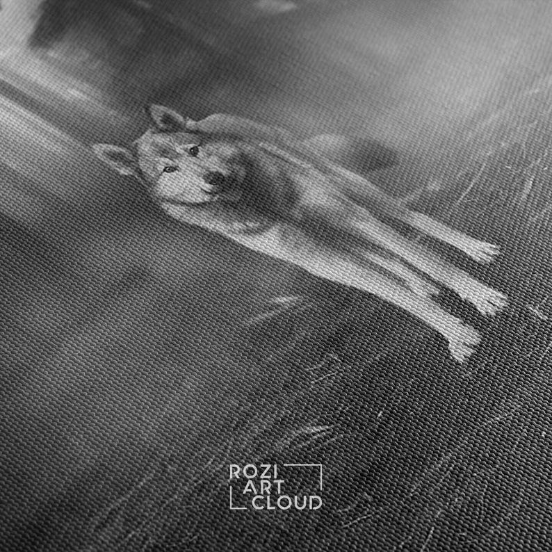 Wolf art prints, animal wall art, black and white canvas, full moon poster prints, modern wall decor for living room, home gifts